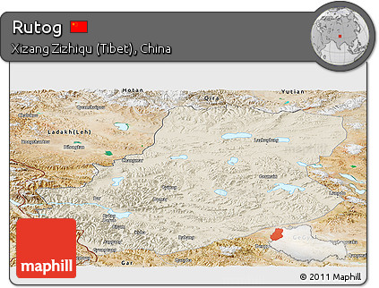 Shaded Relief Panoramic Map of Rutog, satellite outside