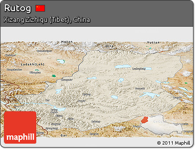 Shaded Relief Panoramic Map of Rutog, satellite outside