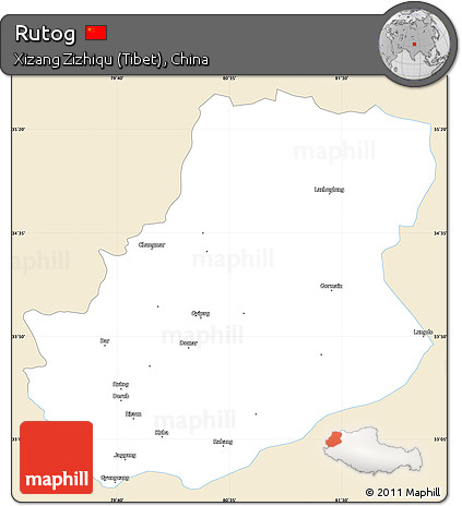 Classic Style Simple Map of Rutog, single color outside