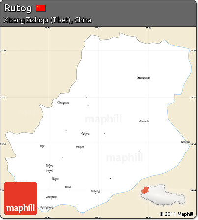 Classic Style Simple Map of Rutog, single color outside