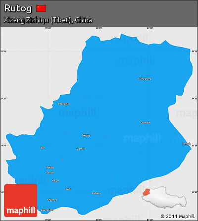 Political Simple Map of Rutog, single color outside