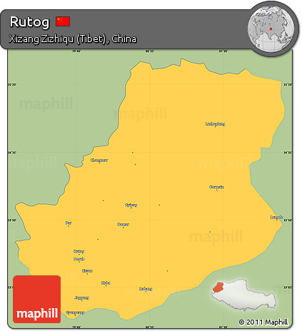 Savanna Style Simple Map of Rutog, single color outside