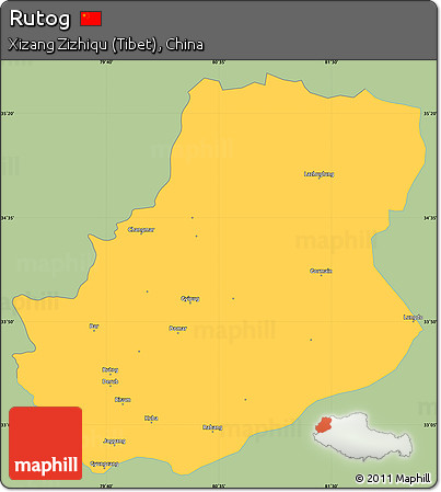 Savanna Style Simple Map of Rutog, single color outside