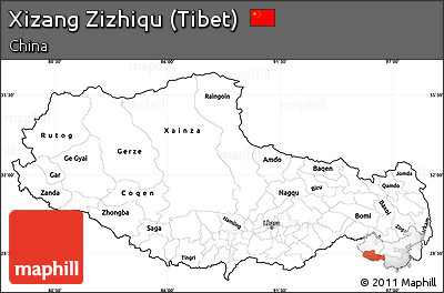 Blank Simple Map of Xizang Zizhiqu (Tibet), cropped outside