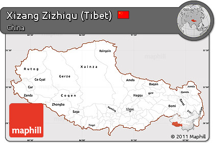 Classic Style Simple Map of Xizang Zizhiqu (Tibet), cropped outside