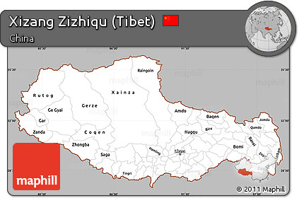 Gray Simple Map of Xizang Zizhiqu (Tibet), cropped outside