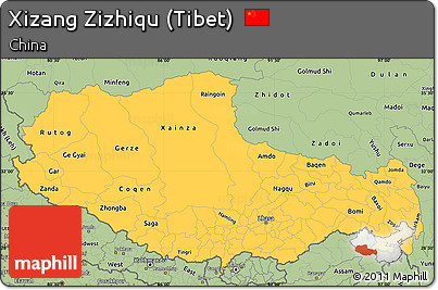 Savanna Style Simple Map of Xizang Zizhiqu (Tibet)