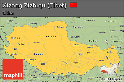 Savanna Style Simple Map of Xizang Zizhiqu (Tibet)