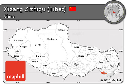 Silver Style Simple Map of Xizang Zizhiqu (Tibet), cropped outside