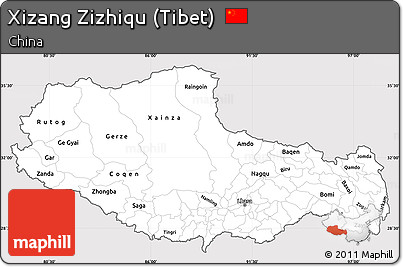 Silver Style Simple Map of Xizang Zizhiqu (Tibet), cropped outside