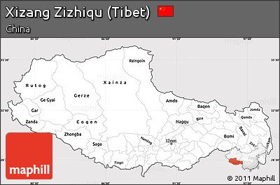 Silver Style Simple Map of Xizang Zizhiqu (Tibet), cropped outside