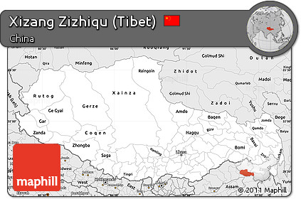 Silver Style Simple Map of Xizang Zizhiqu (Tibet)
