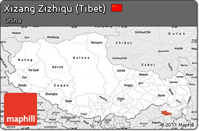 Silver Style Simple Map of Xizang Zizhiqu (Tibet)