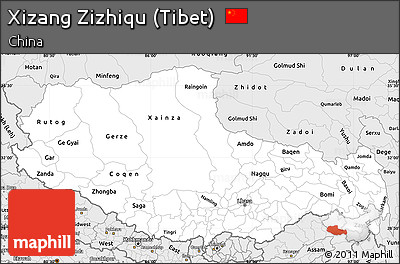 Silver Style Simple Map of Xizang Zizhiqu (Tibet)