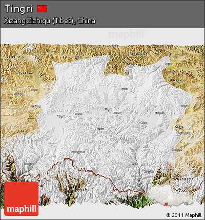 Physical 3D Map of Tingri, satellite outside