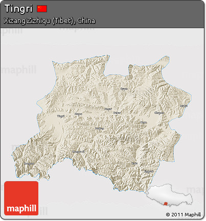 Shaded Relief 3D Map of Tingri, single color outside