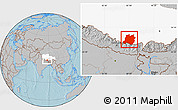 Gray Location Map of Tingri, highlighted parent region, hill shading