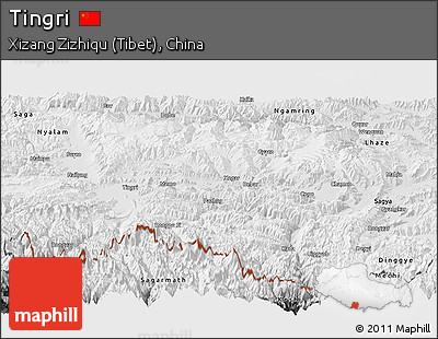 Physical Panoramic Map of Tingri, desaturated