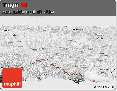Physical Panoramic Map of Tingri, desaturated