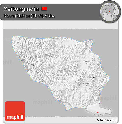 Gray 3D Map of Xaitongmoin, single color outside