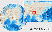 Shaded Relief Location Map of Xaitongmoin, within the entire country