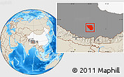 Shaded Relief Location Map of Xaitongmoin, highlighted country, highlighted parent region