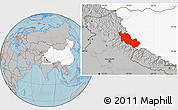 Gray Location Map of Zanda, highlighted country, hill shading