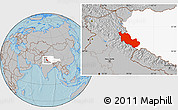 Gray Location Map of Zanda, highlighted parent region, hill shading