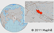 Gray Location Map of Zanda, hill shading