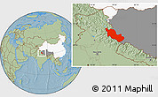 Savanna Style Location Map of Zanda, highlighted country, highlighted parent region, hill shading