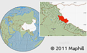 Savanna Style Location Map of Zanda, highlighted country, hill shading