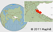 Savanna Style Location Map of Zanda, highlighted parent region, hill shading
