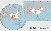 Gray Location Map of Zayu, highlighted country, within the entire country, hill shading