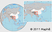 Gray Location Map of Zayu, highlighted country, highlighted parent region, within the entire country