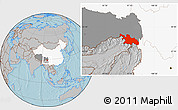Gray Location Map of Zayu, highlighted country, highlighted parent region, hill shading