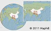 Savanna Style Location Map of Zayu, highlighted country, within the entire country, hill shading