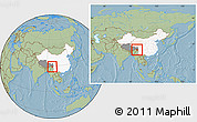 Savanna Style Location Map of Zayu, highlighted country, highlighted parent region, within the entire country, hill shading