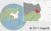 Savanna Style Location Map of Zayu, highlighted country, highlighted parent region, hill shading