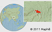 Savanna Style Location Map of Zayu, hill shading