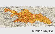 Political Panoramic Map of Zayu, shaded relief outside