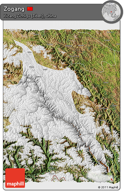Physical 3D Map of Zogang, satellite outside