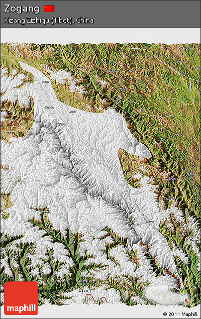 Physical 3D Map of Zogang, satellite outside