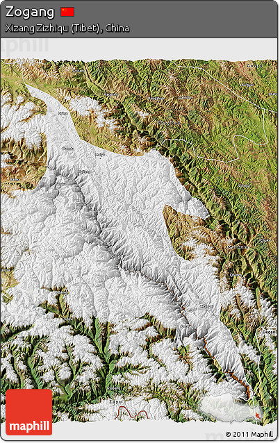 Physical 3D Map of Zogang, satellite outside