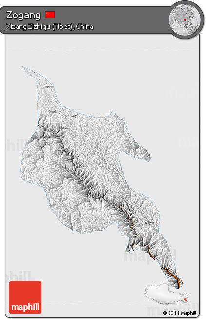 Physical 3D Map of Zogang, single color outside