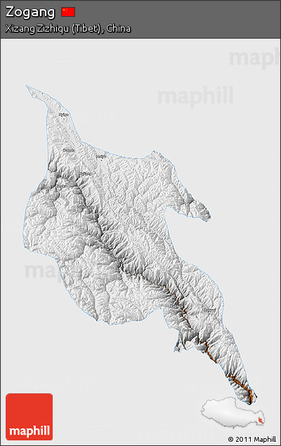 Physical 3D Map of Zogang, single color outside