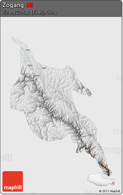 Physical 3D Map of Zogang, single color outside