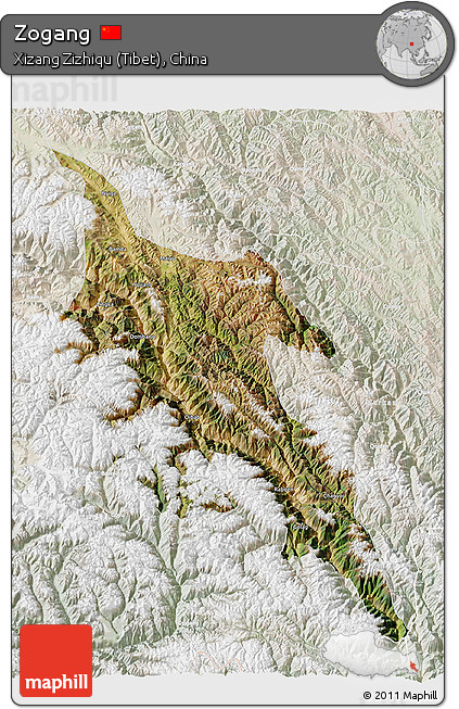 Satellite 3D Map of Zogang, lighten