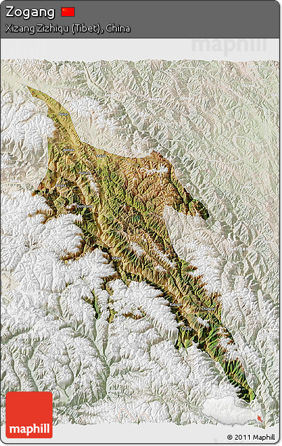 Satellite 3D Map of Zogang, lighten