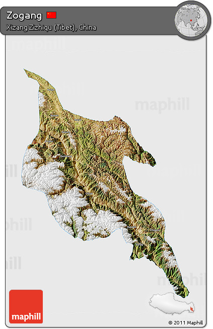 Satellite 3D Map of Zogang, single color outside