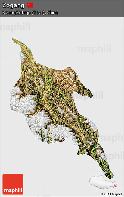 Satellite 3D Map of Zogang, single color outside